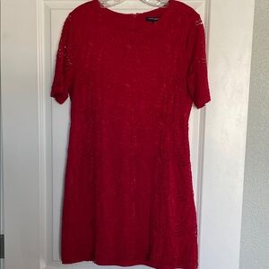 Sharagano Red Lace Midi Shift Dress size 14P